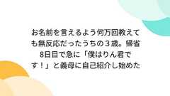 お名前を言えるよう何万回教えても無反応だったうちの3歳。帰省8日目で急に「僕はりん君です!」と義母に自己紹介し始めた