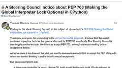 Pythonがグローバルインタプリタロックの解消へ、マルチスレッド処理の高速化実現