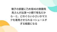 徹子の部屋に乃木坂46の齋藤飛鳥さんが出演→小顔で有名だから…と、どのぐらい小さいかマスクを着用させられる→シュールすぎる絵面になる
