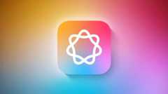 Apple Intelligenceのカラフルなアイコン。中心に白い線で描かれた抽象的な星型シンボルがあり、背景はオレンジからブルー、ピンクへと滑らかにグラデーションしている