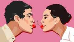 graphic of a man and a woman with a cherry in their mouths graphic of a man and a woman with a cherry in their mouths