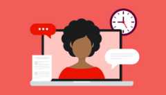 Work webinars a person on a laptop screen with various icons around it