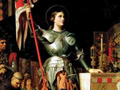 Joan of Arc at the Coronation of King Charles VII at Reims Cathedral, July 1429 by Jean Auguste Dominique Ingres. Oil on canvas, 240 x 178 cm, 1854. In the Louvre Museum, Paris, France.