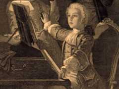 Wolfgang Amadeus Mozart. Mozart rehearsing his 12th Mass with singer and musician. (Austrian composer. (Johann Chrysostom Wolfgang Amadeus Mozart)