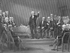 George Washington presides over the Constitutional Convention, Philadelphia, Pennsylvania, May 25 - September 17, 1787. (Philadelphia Convention)