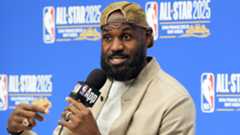 SAN FRANCISCO, CALIFORNIA - FEBRUARY 16: Lebron James #23 of the Los Angeles Lakers and Shaq's OGs speaks to media in a press conference during the NBA All-Star Game (Photo by Thearon W. Henderson/Getty Images)
