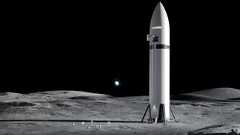 Artist's illustration of SpaceX's Starship vehicle on the moon during an Artemis astronaut mission for NASA.