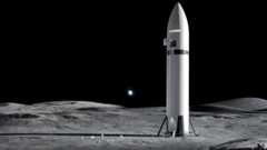Artist's illustration of SpaceX's Starship vehicle on the moon during an Artemis astronaut mission for NASA.