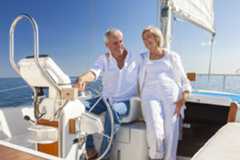 Happy Couple Sailing Yacht