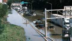 Cars sit abandoned on the flooded Major Deegan Expressway in the Bronx following a night of heavy wind and rain from the remnants of Hurricane Ida on September 02, 2021 in New York City.