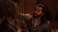 Lucanis flirts with Rook in his room