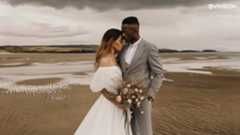 Animation of the Vividon relighting plug-in, demonstrating curated lighting for a wedding portrait of a bride and groom outdoors in the desert