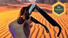 XREAL One Pro AR glasses held in hand, with Windows Central "The Best" award badge