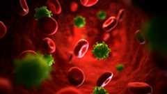 illustration of HIV particles in bloodstream
