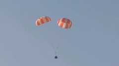 The Indian Space Research Organisation conducts a drop test of the parachute system for its Gaganyaan astronaut capsule on Nov. 3, 2025.