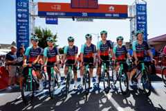 TANUNDA, AUSTRALIA - JANUARY 21: Tobias Lund Andresen of Denmark, Oscar Chamberlain of Australia, Pierre Gautherat of France, Tord Gudmestad of Norway, Antoine L'Hote of France, Nicolas Prodhomme of France, Callum Scotson of Australia and Decathlon CMA CGM Team prior to the 26th Santos Tour Down Under 2026, Stage 1 a 120.6km stage from Tanunda to Tanunda on January 21, 2026 in Tanunda, Australia. (Photo by Con Chronis/Getty Images)