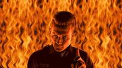 The T-1000 wagging its finger at the camera in Terminator 2D: No Fate.