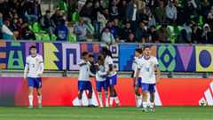 Saimon Bouabre of France (C) celebrates his second goal with teammates and fans during the FIFA U-20 World Cup Chile 2025 quarter-final match between Norway and France at Estadio Elias Figueroa Brander on October 12, 2025 in Valparaiso, Chile.