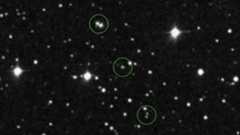 images of stars on a black background, with what appear to be other stars among them circled by dotted lines