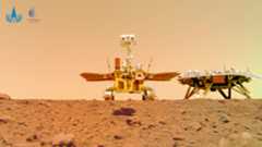 China's Mars rover Zhurong poses for a self portrait with its lander in this photo from Utopia Planitia released on June 11, 2021.