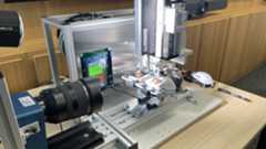 A bespoke high precision actuator machine at Logitech HQ used for testing click latency, here testing the G Pro X2 Superstrike compared to a competitor.