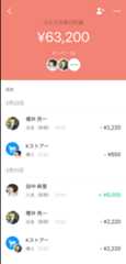 Kyashアプリ 共有口座の履歴画面