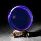 Image of a crystal ball on a stand, filled with black and swirling purple.