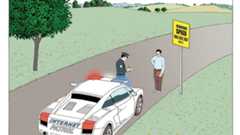An illustration of an "Internet Patrol" officer writing a ticket while someone stands in front of a "Minimum Speed" sign