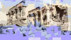 Digital art depicting pixelated ruins