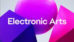 Electronic Arts logo on a colorful geometric background.