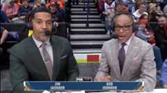 Gus Johnson and Jim Jackson call a Virginia-Ohio State men's college basketball game for Fox. Credit: Fox