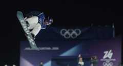 Feb 7, 2026; Livigno, Italy; Kira Kimura of Japan in the men's snowboarding big air final during the Milano Cortina 2026 Olympic Winter Games at Livigno Snow Park.