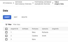 The updated Singers table data with three rows.