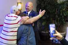 Pa. Sen. Doug Mastriano, winner of the Republican gubernatorial nomination greets supporters at his watch party held at The Orchards in Chambersburg on May 17, 2022.Joe Hermitt | jhermitt@pennlive.com