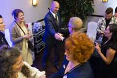Pa. Sen. Doug Mastriano, winner of the Republican gubernatorial nomination and his wife Rebecca, left, greet supporters at his watch party held at The Orchards in Chambersburg on May 17, 2022.Joe Hermitt | jhermitt@pennlive.com