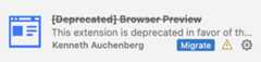 Deprecated extension with a migrate button