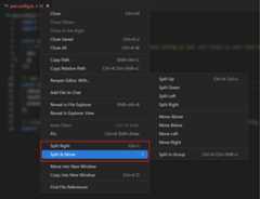 Split editor commands in the editor tab context menu
