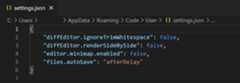 User settings.json open in the editor