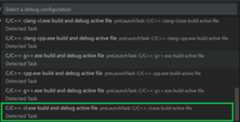 C++ debug configuration dropdown