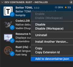 Add to devcontainer.json menu