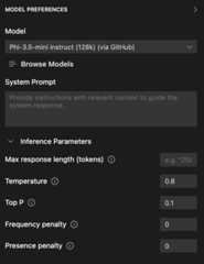 Model Preferences panel displaying adjustable parameters for generative AI models