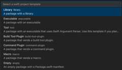 Create New Project command showing available project templates