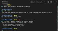 The integrated terminal can run commands such as mkdir and git just like a standalone terminal. VS Code's terminal has additional functionality called shell integration that tracks where commands are run with decorations on the left of a command and in the scrollbar.