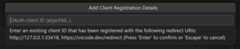 Screenshot of an input box to provide the client ID for the MCP server.
