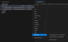 Screenshot of open and delete worktree commands in the Source Control view.