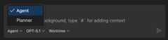 Screenshot showing a background agent session with a custom Planner agent in the Agents dropdown list.
