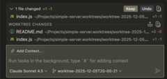 Screenshot of a background agent, showing the file changes that occurred in the worktree.