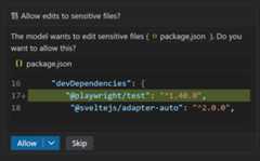 Screenshot showing a diff of proposed changes to in chat.