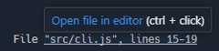 Links in the style 'File "src/cli.js", lines 15-19' are now detected