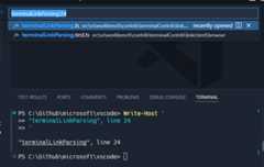 Activating a "terminalLinkParsing" link when followed by "line 24" will include the 24 line number in the search